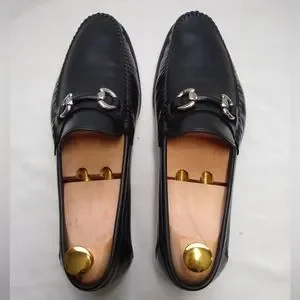 Santoni Black Leather Horse Bit Slip-Ons with Silver Buckles Men main image 3